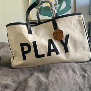 Canvas 'PLAY' Tote Bag with Black Trim
